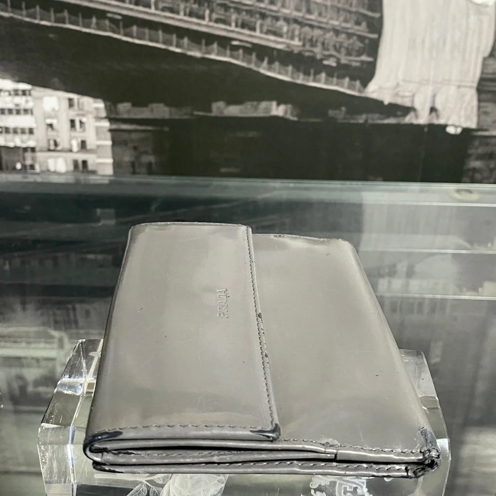 Authentic Prada Grey Shiny Leather Wallet